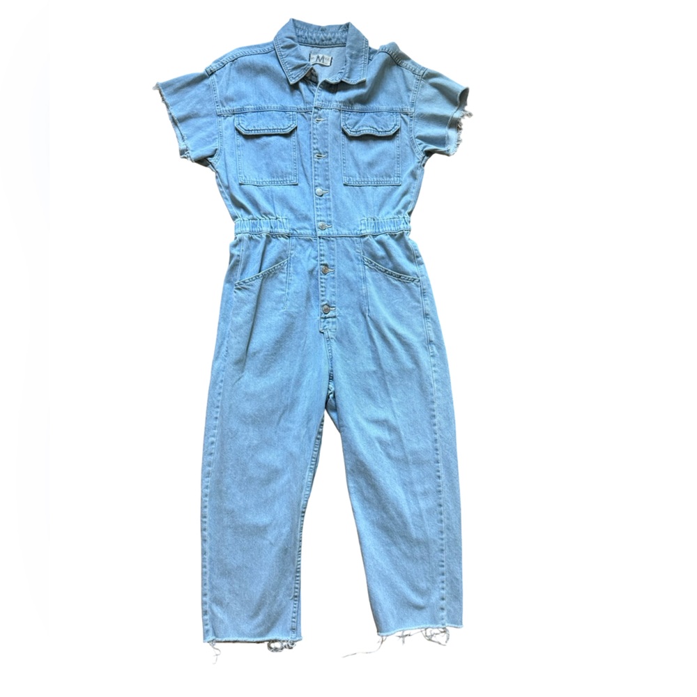 We The Free Light Blue Denim Short-Sleeve Jumpsuit